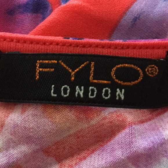 FYLO London Womens Tropical Hibiscus Top Orange Floral SZ L NWT - Picture 3 of 7